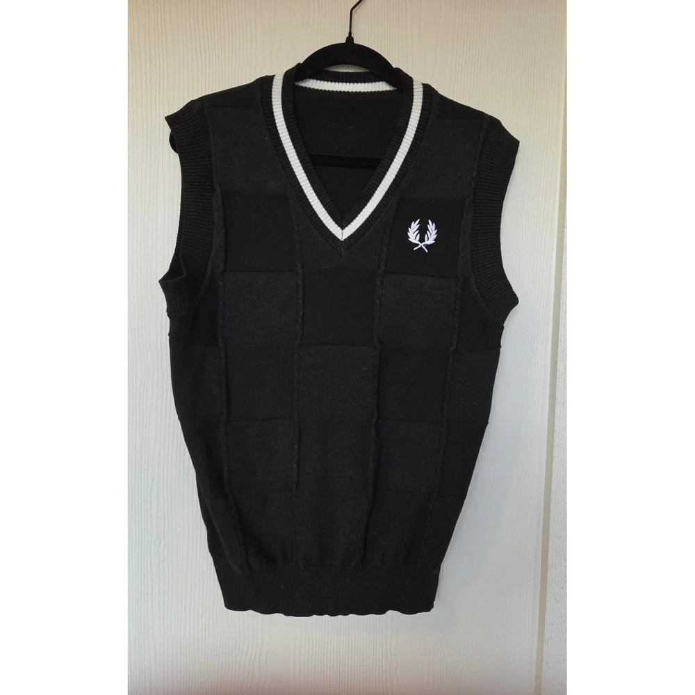 Black V-Neck Sweater Vest S Preppy Academia Old Money Tenniscore Collegiate Frat